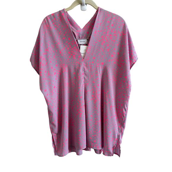 Adrienne Women's Small Purple and Pink Cheetah V-Neck Short Sleeve Blouse - Picture 3 of 13